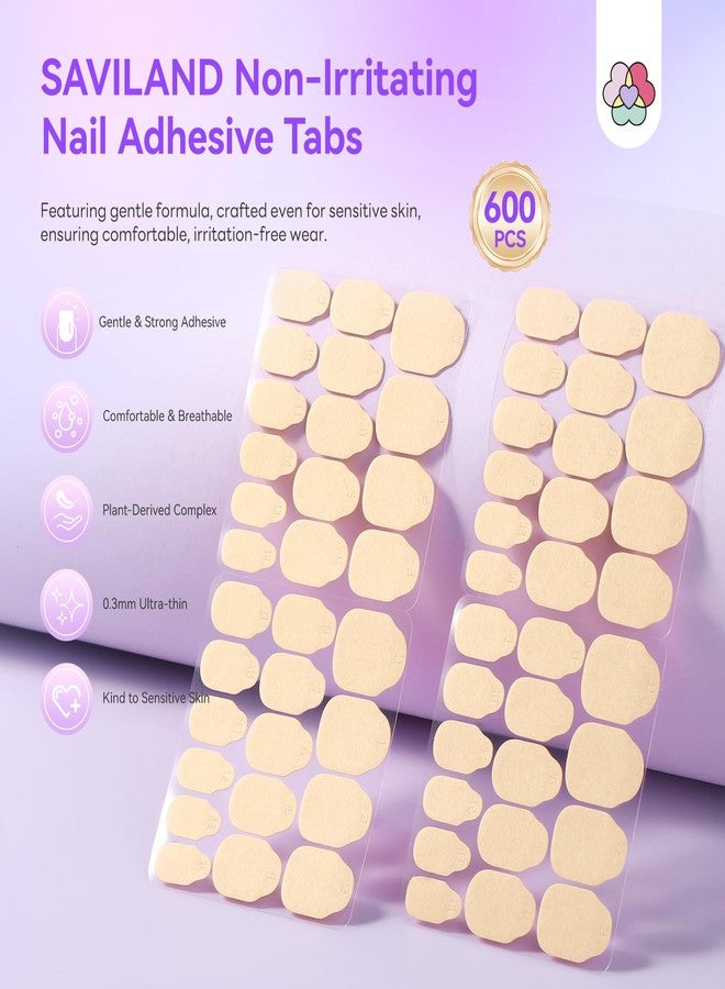 SAVILAND Plant-Based Nail Adhesive Tabs: 600 PCS Non-Irritating Nail Stickers for Press Ons Long Lasting Sticky Tabs Ultra-thin Breathable Nails Glue Sticker Home DIY Nails 15 Sizes - Image 2